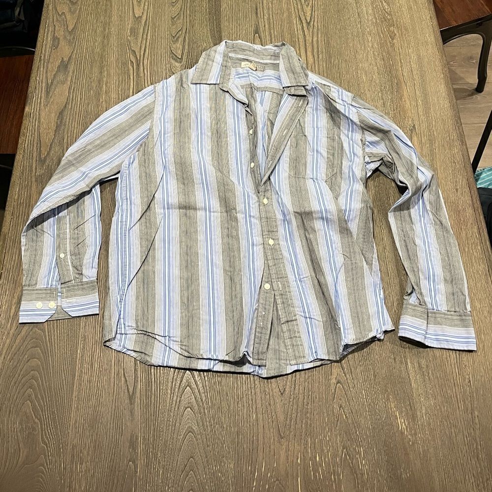 Joe Joseph Abboud Button Down Shirt Long Sleep Stripes Tan Blue Large